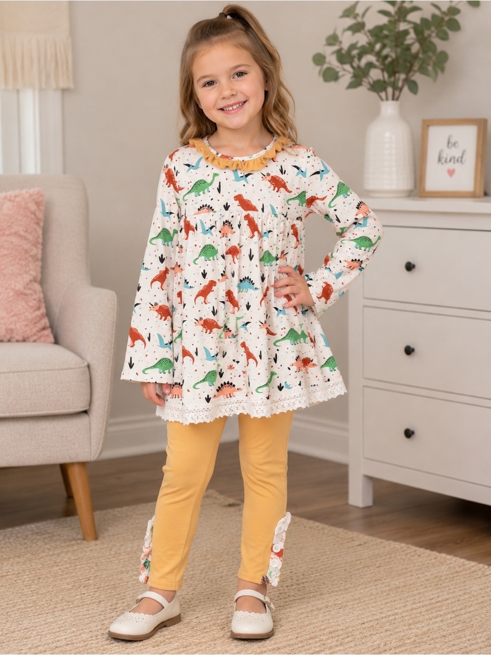 Girls' Yellow Dinosaur Pajama Set - Brand: